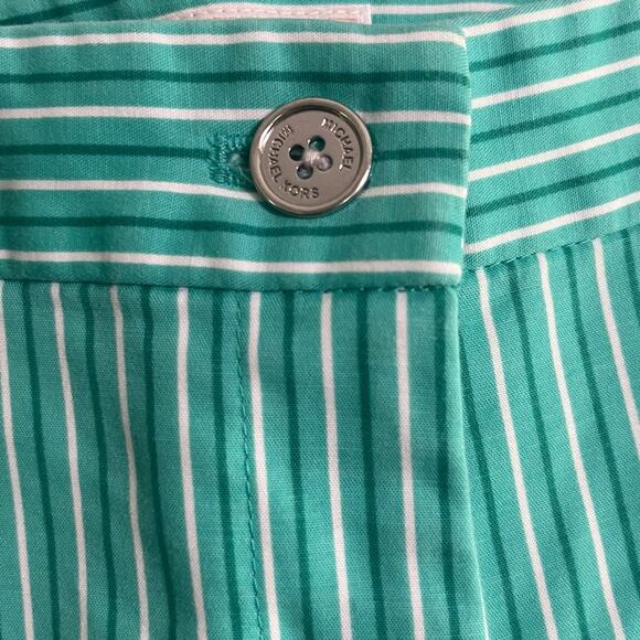 Michael Kors Turquoise Striped Shorts Women Size 12 Flat Front Button Zip Preppy - Picture 9 of 11